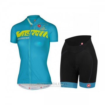 2017 Fahrradbekleidung Frau Castelli Azurblau Trikot Kurzarm und Tragerhose