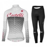 2017 Fahrradbekleidung Frau Castelli Wei Trikot Langarm und Tragerhose