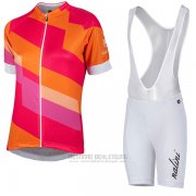 2017 Fahrradbekleidung Frau Nalini Stripe Rot und Orange Trikot Kurzarm und Tragerhose