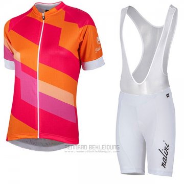 2017 Fahrradbekleidung Frau Nalini Stripe Rot und Orange Trikot Kurzarm und Tragerhose