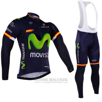 2017 Fahrradbekleidung Movistar Champion Spanien Trikot Langarm und Tragerhose