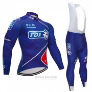 2018 Fahrradbekleidung FDJ Blau Trikot Langarm und Tragerhose