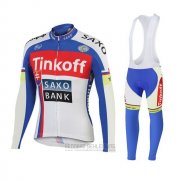 2018 Fahrradbekleidung Tinkoff Saxo Bank Rot Blau Trikot Langarm und Tragerhose