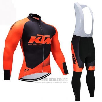 2019 Fahrradbekleidung Ktm Shwarz Orange Trikot Langarm und Tragerhose