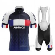 2020 Fahrradbekleidung Champion Frankreich Blau Wei Rot Trikot Kurzarm und Tragerhose