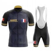 2020 Fahrradbekleidung Champion Frankreich Tief Blau Gelb Trikot Kurzarm und Tragerhose
