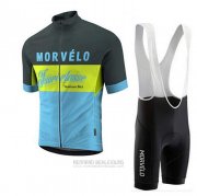 2020 Fahrradbekleidung Morvelo Shwarz Gelb Blau Trikot Kurzarm und Tragerhose