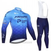 2021 Fahrradbekleidung Astana Blau Trikot Langarm und Tragerhose