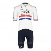 2022 Fahrradbekleidung British Champion Ineos Blau Wei Trikot Kurzarm und Tragerhose