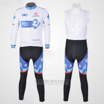 2010 Fahrradbekleidung FDJ Wei und Azurblau Trikot Langarm und Tragerhose