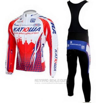 2011 Fahrradbekleidung Katusha Wei und Rot Trikot Langarm und Tragerhose