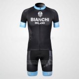 2012 Fahrradbekleidung Bianchi Shwarz und Hellblau Trikot Kurzarm und Tragerhose