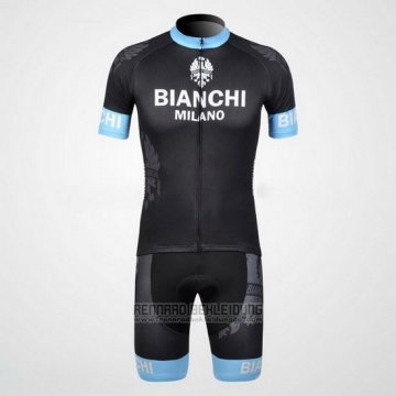 2012 Fahrradbekleidung Bianchi Shwarz und Hellblau Trikot Kurzarm und Tragerhose