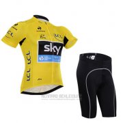 2015 Fahrradbekleidung Sky Lider Gelb Trikot Kurzarm und Tragerhose