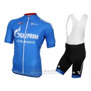 2016 Fahrradbekleidung Gazprom Rusvelo Colnago Blau und Wei Trikot Kurzarm und Tragerhose