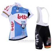 2016 Fahrradbekleidung Lotto Fix All Wei und Blau Trikot Kurzarm und Tragerhose