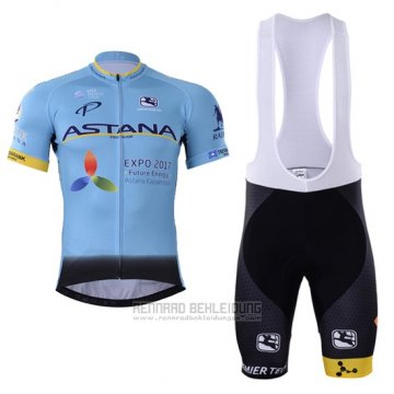 2017 Fahrradbekleidung Astana Blau Trikot Kurzarm und Tragerhose