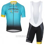 2017 Fahrradbekleidung Astana Hellblau Trikot Kurzarm und Tragerhose