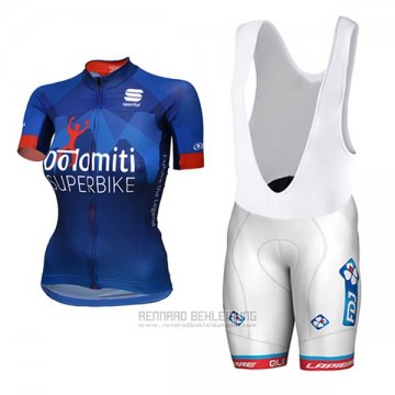 2017 Fahrradbekleidung Frau Dotomini Superbike Blau Trikot Kurzarm und Tragerhose