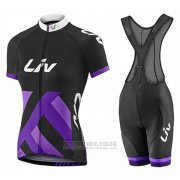 2017 Fahrradbekleidung Frau Liv Race Day Shwarz und Volett Trikot Kurzarm und Tragerhose