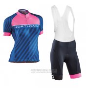 2017 Fahrradbekleidung Frau Northwave Blau und Rosa Trikot Kurzarm und Tragerhose