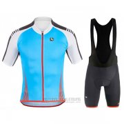 2017 Fahrradbekleidung Giordana Sahara Wei und Azurblau Trikot Kurzarm und Tragerhose