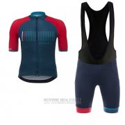 2017 Fahrradbekleidung Nimes Vuelta Espana Blau und Rot Trikot Kurzarm und Tragerhose