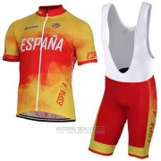 2017 Fahrradbekleidung Spanien Gelb und Rot Trikot Kurzarm und Tragerhose