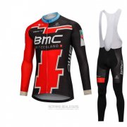 2018 Fahrradbekleidung BMC Shwarz und Rot Trikot Langarm und Tragerhose