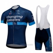 2018 Fahrradbekleidung Changing Diabetes Blau Trikot Kurzarm und Tragerhose