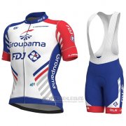 2018 Fahrradbekleidung Groupama FDJ PRS Wei und Blau Trikot Kurzarm und Tragerhose