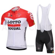 2018 Fahrradbekleidung Lotto Soudal Wei und Rot Trikot Kurzarm und Tragerhose