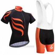 2018 Fahrradbekleidung Snovaky Shwarz und Orange Trikot Kurzarm und Tragerhose