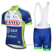 2018 Fahrradbekleidung Wanty Blau und Wei Trikot Kurzarm Tragerhose