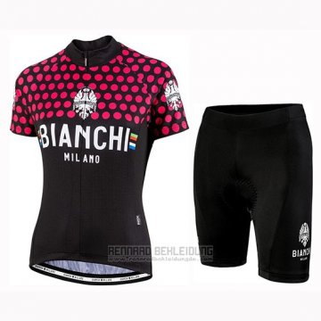 2019 Fahrradbekleidung Frau Bianchi Dot Shwarz Rot Trikot Kurzarm und Tragerhose