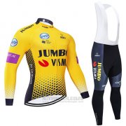 2019 Fahrradbekleidung Jumbo Visma Gelb Shwarz Trikot Langarm und Tragerhose