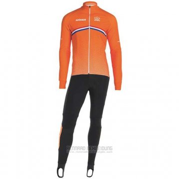 2019 Fahrradbekleidung Niederlande Orange Trikot Langarm und Tragerhose