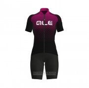 2021 Fahrradbekleidung Frau ALE Fuchsie Shwarz Trikot Kurzarm und Tragerhose