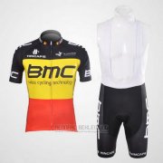 2012 Fahrradbekleidung BMC Champion Belgien Gelb und Rot Trikot Kurzarm und Tragerhose