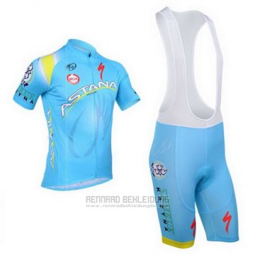 2013 Fahrradbekleidung Astana Azurblau Trikot Kurzarm und Tragerhose