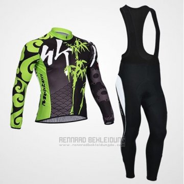 2014 Fahrradbekleidung Monton Shwarz und Grun Trikot Langarm und Tragerhose