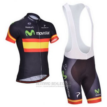 2014 Fahrradbekleidung Movistar Champion Spanien Trikot Kurzarm und Tragerhose