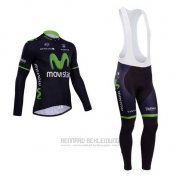 2014 Fahrradbekleidung Movistar Shwarz Trikot Langarm und Tragerhose