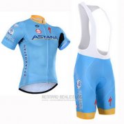 2015 Fahrradbekleidung Astana Hellblau Trikot Kurzarm und Tragerhose