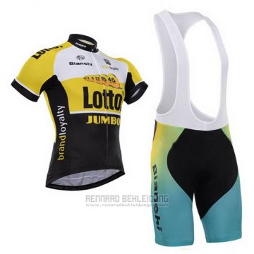 2015 Fahrradbekleidung Lotto NL Jumbo Shwarz und Gelb Trikot Kurzarm und Tragerhose