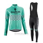 2016 Fahrradbekleidung Frau Bianchi Shwarz und Grun Trikot Langarm und Tragerhose