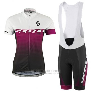 2016 Fahrradbekleidung Frau Scott Rot und Wei Trikot Kurzarm und Tragerhose