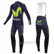 2016 Fahrradbekleidung Movistar Grun und Blau Trikot Langarm und Tragerhose