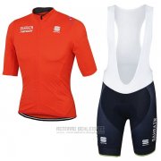 2017 Fahrradbekleidung Bahrain Merida Orange Trikot Kurzarm und Tragerhose