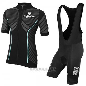 2017 Fahrradbekleidung Bianchi Milano Tago Shwarz Trikot Kurzarm und Tragerhose